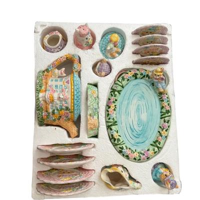 Complete 24 Piece Set - Vintage 1994 Mercuries "Bunnies in the Garden" - Easter Child's Tea Set Porcelain Tea Party,...