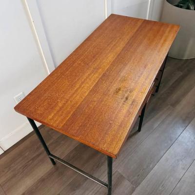 Vintage Mid Century 1950’s Writing Desk w/Caged Black Steel Frame & Matching Black Hardware by Vista of California