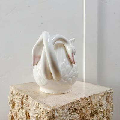 Vintage 1981 Fitz & Floyd Double Swan White China Pottery Pitcher Japan