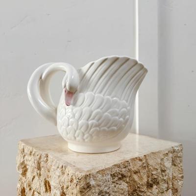 Vintage 1981 Fitz & Floyd Double Swan White China Pottery Pitcher Japan