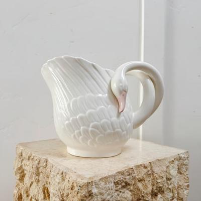 Vintage 1981 Fitz & Floyd Double Swan White China Pottery Pitcher Japan