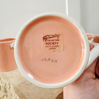 Set of 4 Vintage Art Deco Blush Pink Espresso Tea Coffee Cups Fujimori Kato Koge