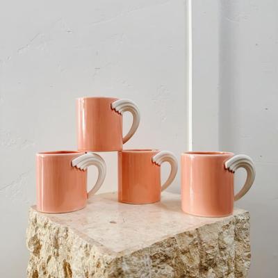 Set of 4 Vintage Art Deco Blush Pink Espresso Tea Coffee Cups Fujimori Kato Koge
