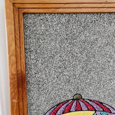 Vintage Mid Century Large Scale Japanese Gravel Geisha Pebble Art Wall Hanging w/Beveled Wood Frame