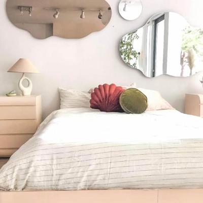 SARATOGA SPRINGS PICK UP - Vintage Postmodern 1980’s King Size Peachy Pink Laminate Floating Platform Bed Frame