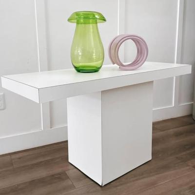 SARATOGA SPRINGS PICK UP - Vintage White Laminate Rectangular Pedestal Base Sofa Or Entry or Console Table Stand