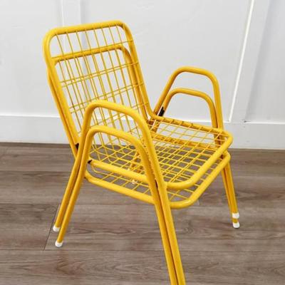 RARE Pair of Vintage Yellow KIDS Toddler Child Size Emu Rios Wire Mesh Chairs
