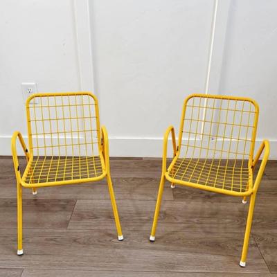 RARE Pair of Vintage Yellow KIDS Toddler Child Size Emu Rios Wire Mesh Chairs