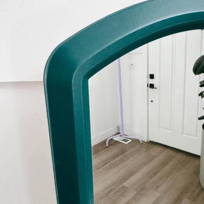 Vintage Post Modern Forest Green Molded Plastic Arch Top Wall or Table Top Mirror by InterDesign