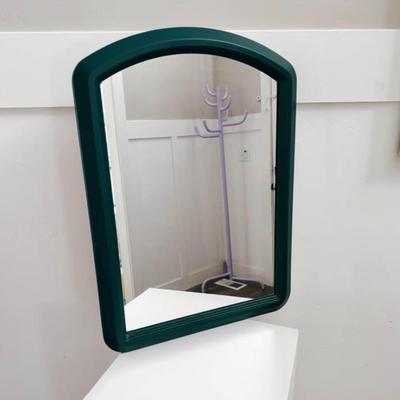 Vintage Post Modern Forest Green Molded Plastic Arch Top Wall or Table Top Mirror by InterDesign
