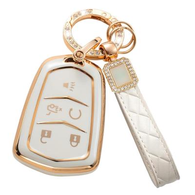 Soft TPU Key Fob Cover Compatible with Cadillac 2020-2024 CT5 CT6 XTS XT4 XT5 XT6 ATS Escalade ESV Accessories (for Cadillac-A, White)