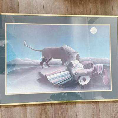 Vintage Print The Sleeping Gypsy 1897 by Henri Rousseau Original Brass Frame