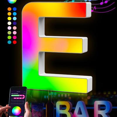 "E" Light Up LED Letter - 6" Tall Music Sync Changing LED Letters Backlight Creative Decoration for Gaming Room Home Bar...