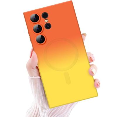 Orange/Yellow Samsung Galaxy S24 Ultra 5G Magnetic Case, Luxury Soft Liquid Silicone Case Bumper Anti-Scratch Shockproof Camera Protector...