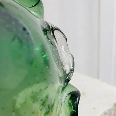Vintage 1960’s Green Art Glass Bowl Catch All Dish Bullicante Controlled Bubbles