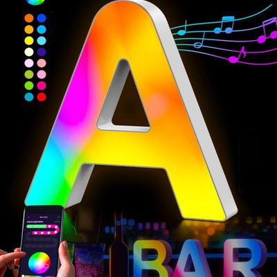 "A" Light Up LED Letter - 6" Tall Music Sync Changing LED Letters Backlight Creative Decoration for Gaming Room Home Bar...