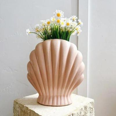 Vintage 1980’s Large Scale Coral Ceramic Shell Shaped Flower Vase Planter