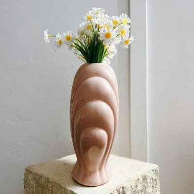Vintage 1980’s Large Scale Coral Ceramic Shell Shaped Flower Vase Planter