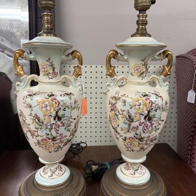 Pair of Hand Painted Floral Urn Lamps