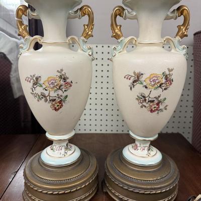 Pair of Hand Painted Floral Urn Lamps