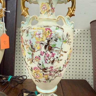 Pair of Hand Painted Floral Urn Lamps