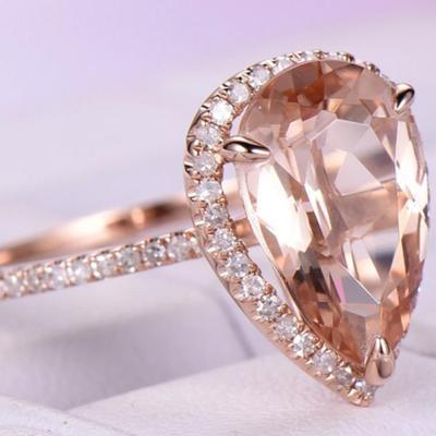 Peach Morganite Pear Cut Halo Ring