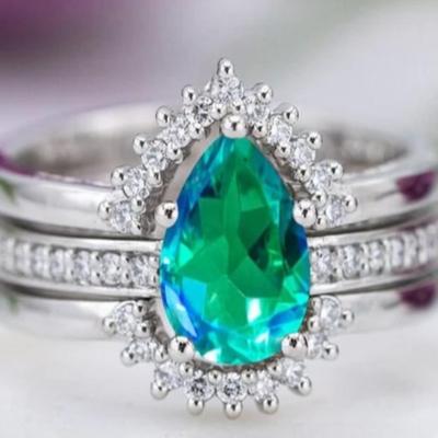 Peacock Tourmaline Pear Cut 3 Pc Bridal Set