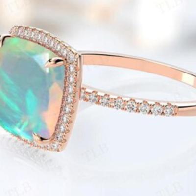 Cushion Cut Natural Opal Halo Ring