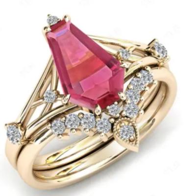 Coffin Cut Pink Tourmaline & Moissanite Bridal Set