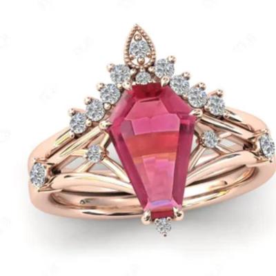 Coffin Cut Pink Tourmaline & Moissanite Bridal Set