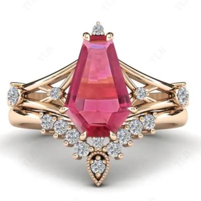 Coffin Cut Pink Tourmaline & Moissanite Bridal Set
