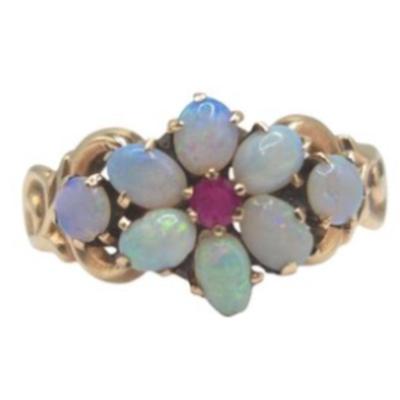 10k Gold Opal & Ruby Vintage Ring