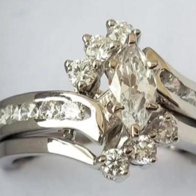 925 SIL Moissanite .55ct Marques Ring