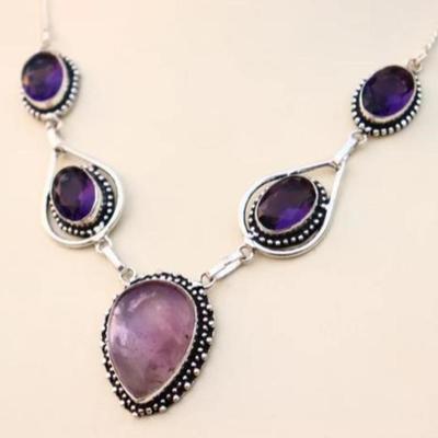 Sterling & Natural Amethyst Stone Necklace