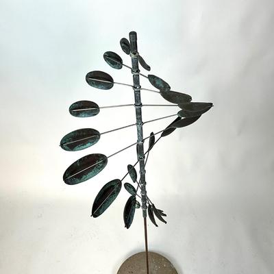 Sale Photo Thumbnail #152: Measurements:
60" Height, 20" Width, 15" Diameter
Constructed of copper and steel with stone base  
Value $400-$500