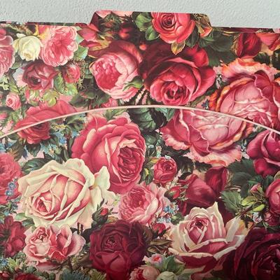 Floral items and gold mirrored tray