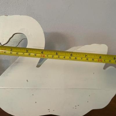 Wood swan, 2 coin banks, small wash board and vase