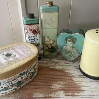 Vintage talcum powder tins and more