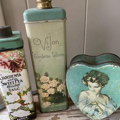 Vintage talcum powder tins and more