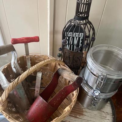 Wine & canisters with vintage items