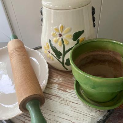 Flower canister, rolling pin and vase