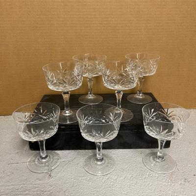 Sale Photo Thumbnail #202: Pretty etched Lariat platter, cake stand and 7 pretty champagnes