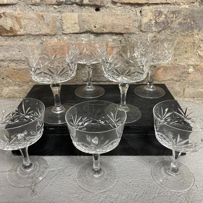 Sale Photo Thumbnail #201: Pretty etched Lariat platter, cake stand and 7 pretty champagnes