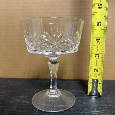 Sale Photo Thumbnail #203: Pretty etched Lariat platter, cake stand and 7 pretty champagnes