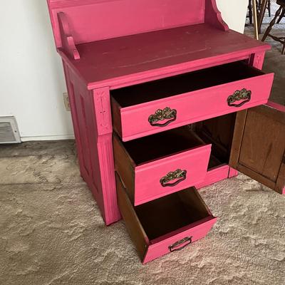 Pink Wood Cabinet with Drawers