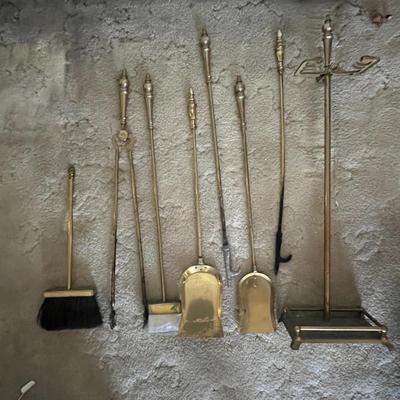 Brass Fireplace Tool and Log Set