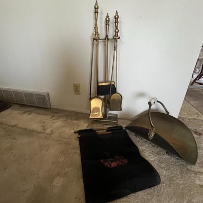 Brass Fireplace Tool and Log Set