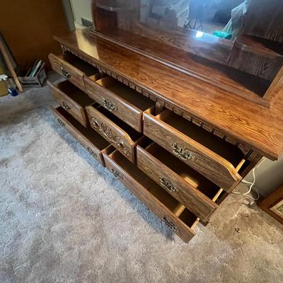 Wood Dresser with Mirror Hutch