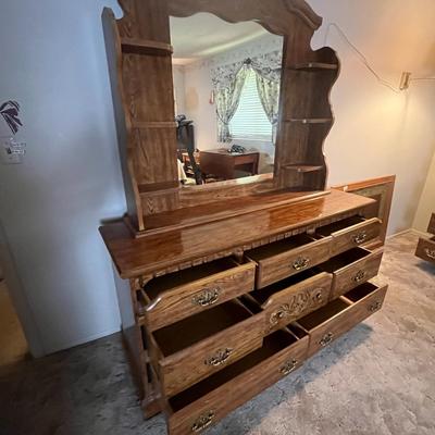 Wood Dresser with Mirror Hutch