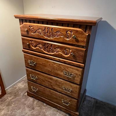 Ornate Wood 5-Drawer Chest